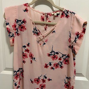 Pink Floral criss-cross blouse